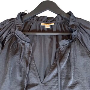 Knox Rose Black Ruffle Neck Long Sleeve Tunic Top Recycled Polyester Women's XXL
